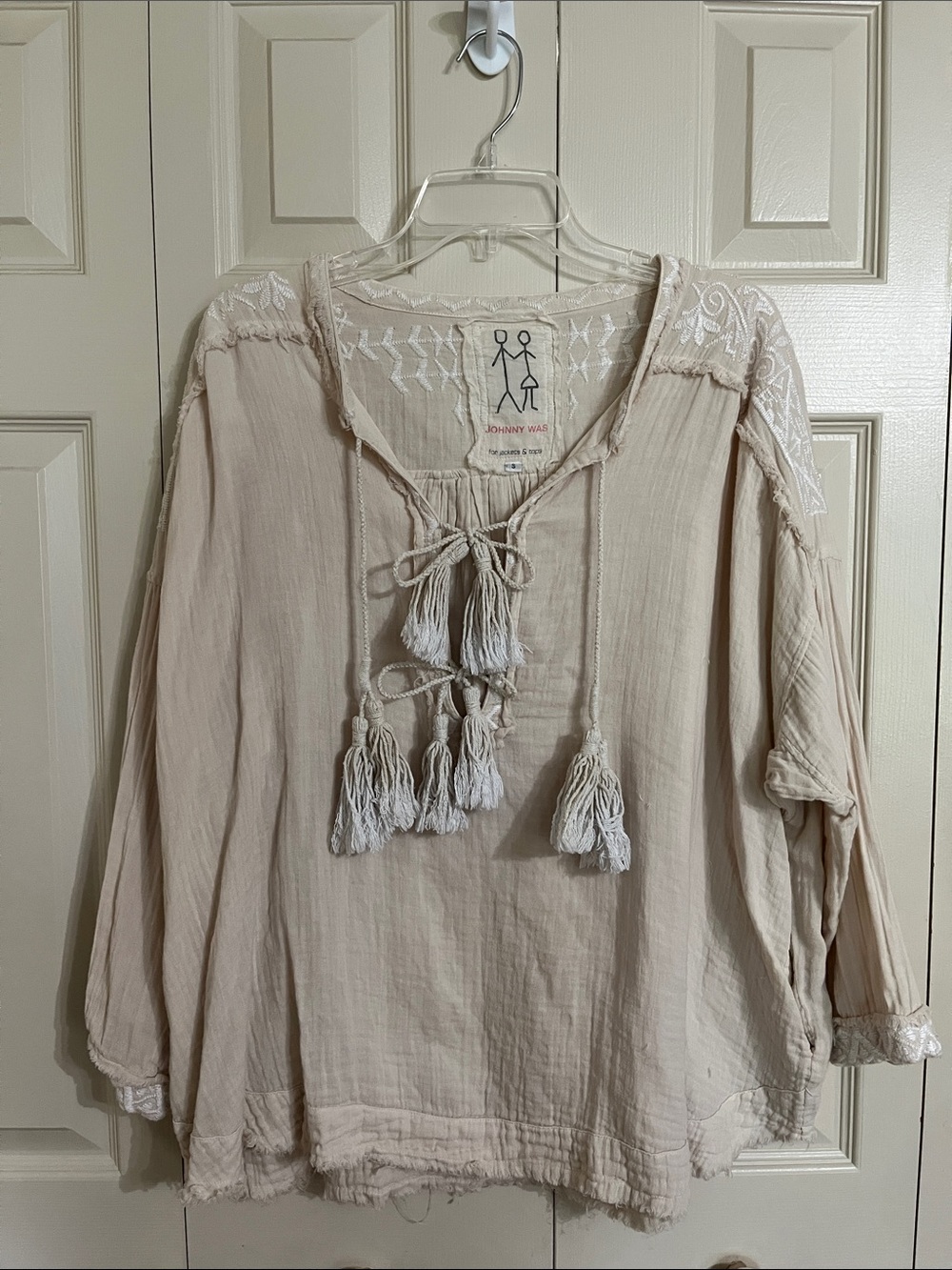 Johnny Was Cream Tassel Peasant Tunic